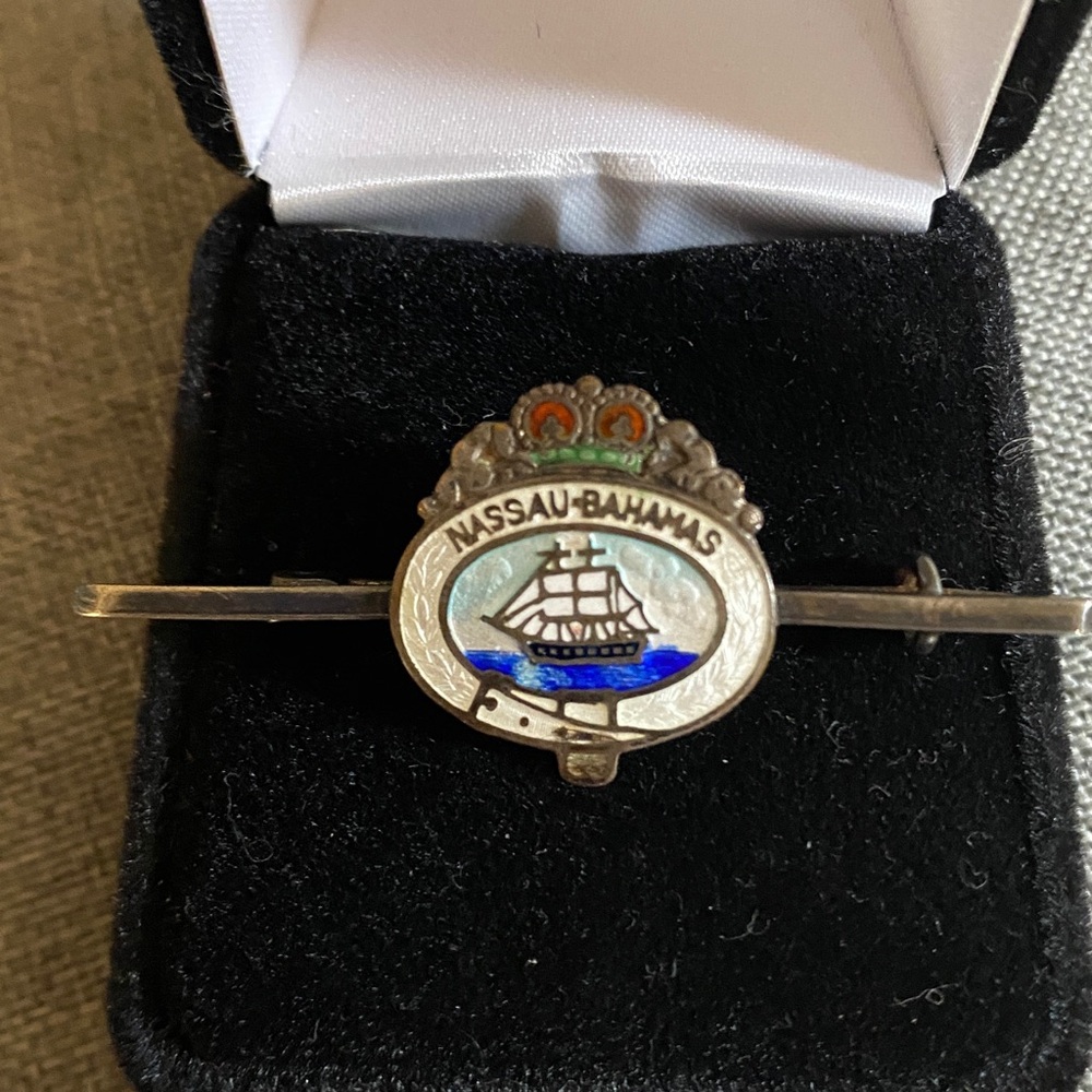 Antique Sterling Silver Cloisonné Brooch